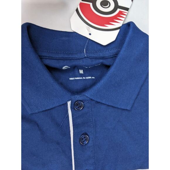 Pokemon Center Polo Size MEDIUM Mens SNOM Blue White Stripe Shirt - Picture 8 of 10